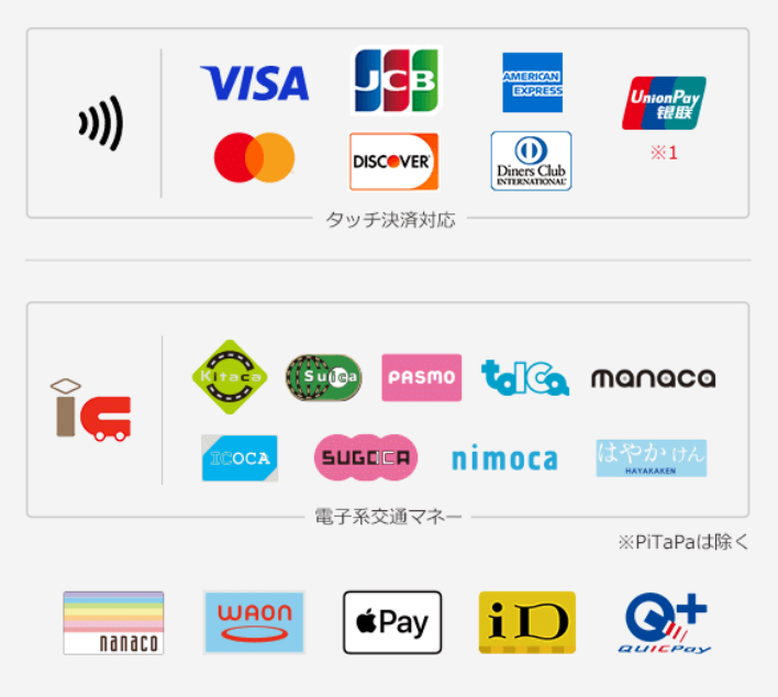 クレジットカードなどキャッシュレス決済に対応